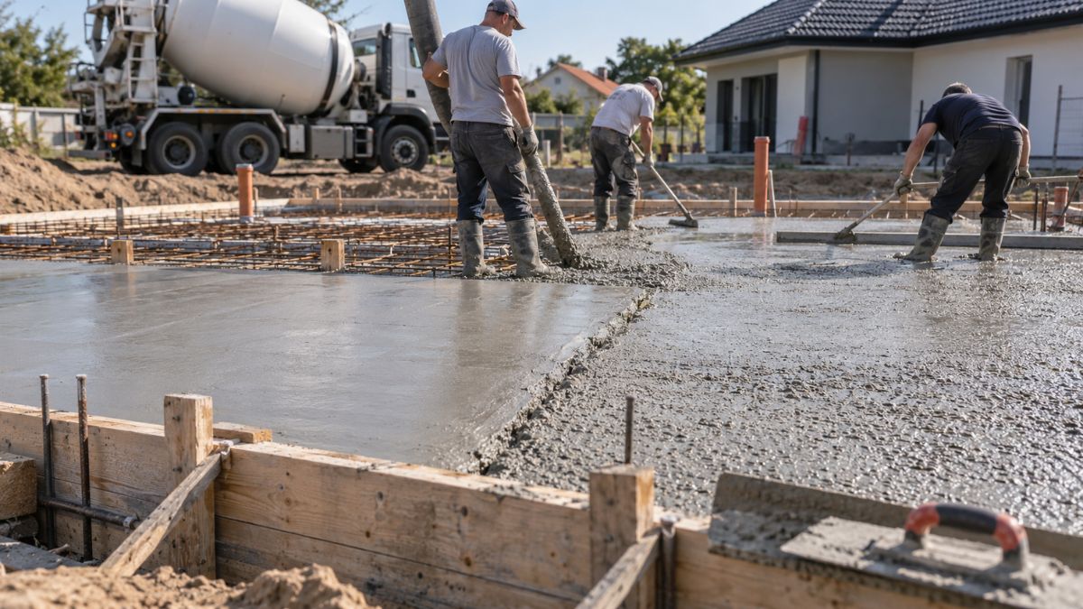 Betonozás megszakítása családi ház alapozásánál mixerbetonnal
