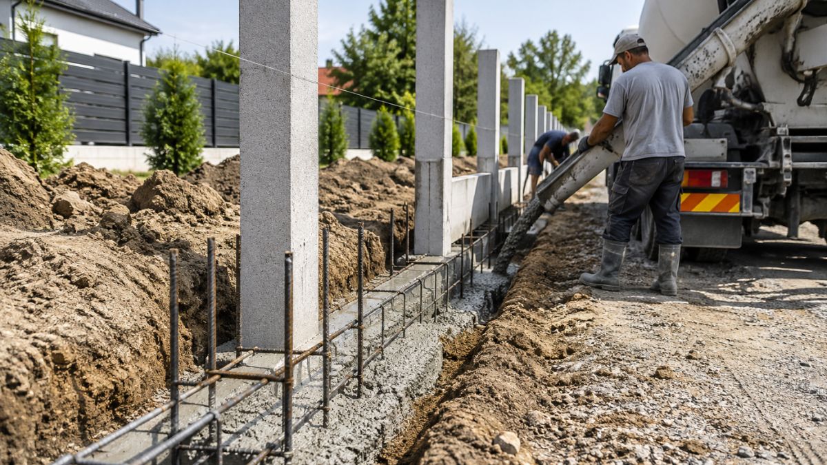 Kerítés alap betonozása vasalt sávalappal és mixerbetonnal