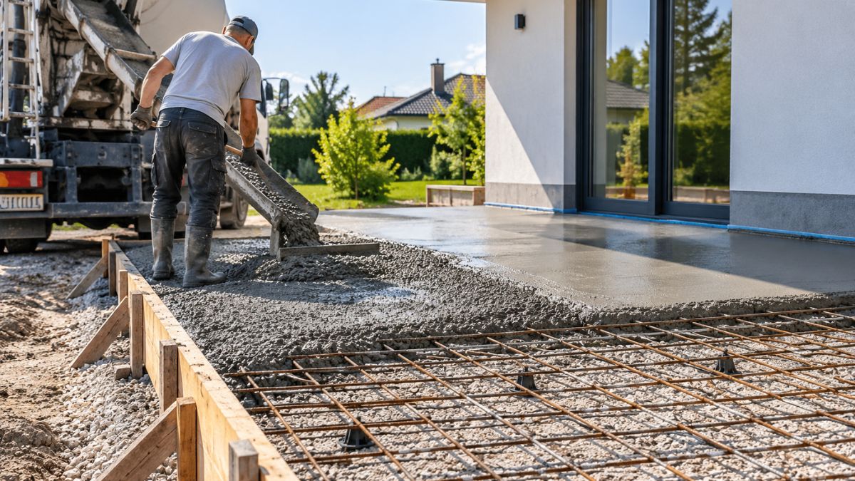 Terasz betonozása mixerbetonnal családi háznál