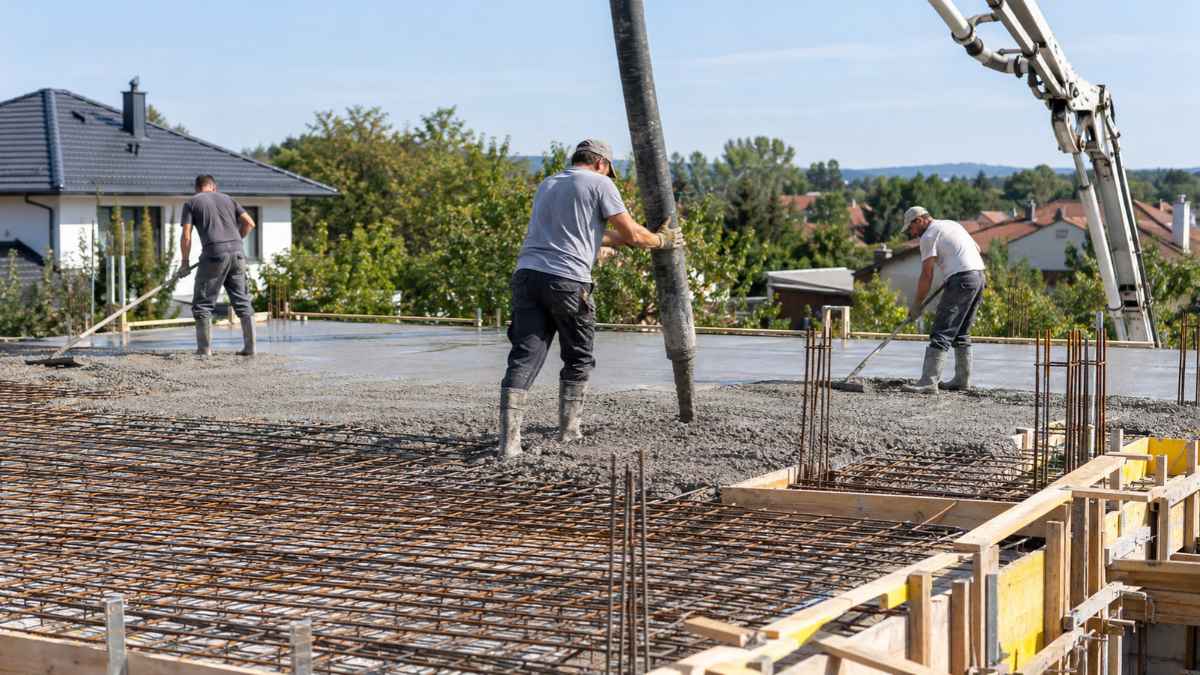 Födém betonozása betonpumpával és mixerbetonnal családi ház építésénél